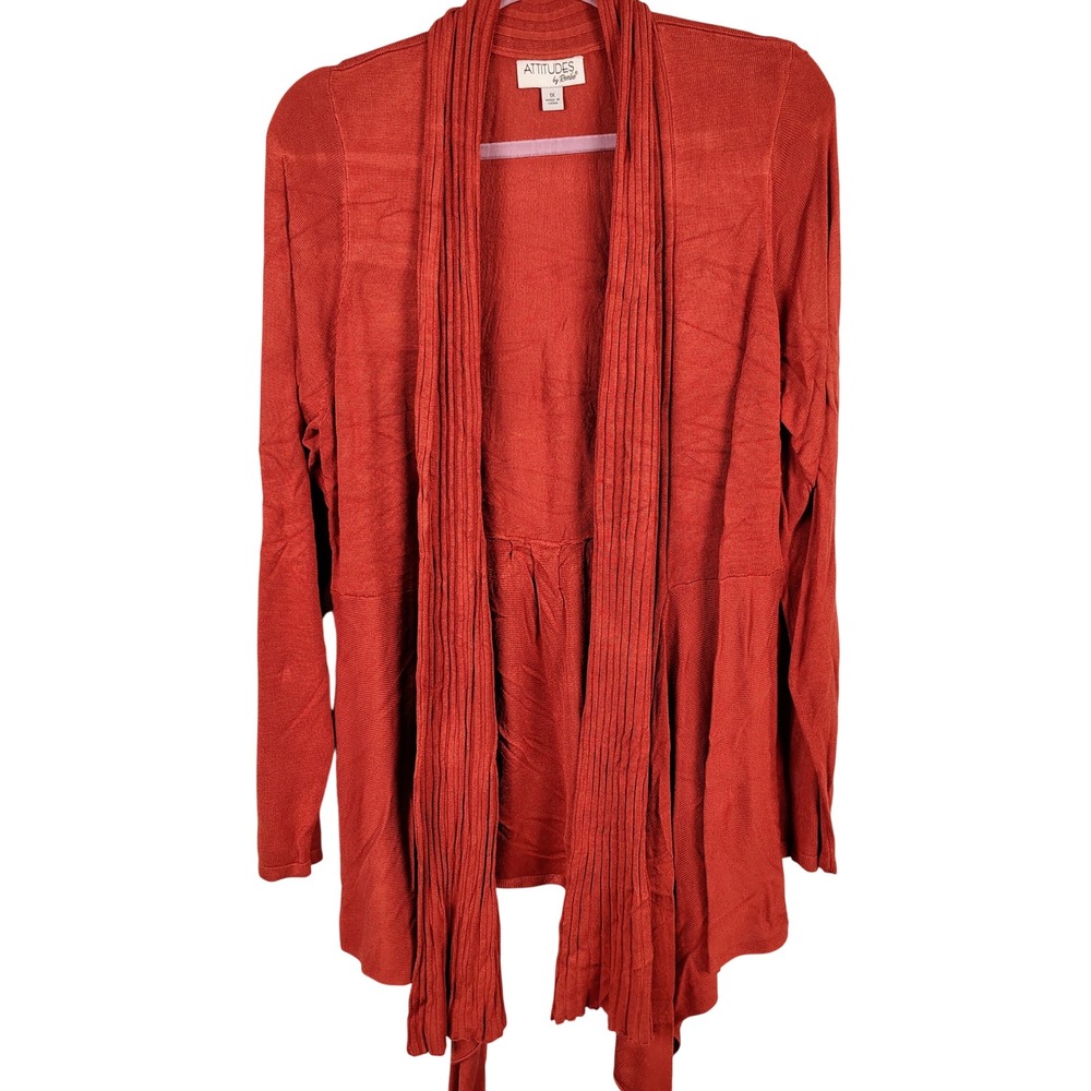 Attitudes by Renee Womens 1X Open Front Cardigan Rust Rayon Knit Boho Earthy